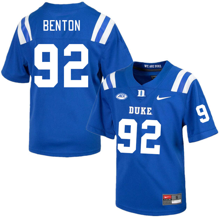 Men #92 Brock Benton Duke Blue Devils College Football Jerseys Stitched Sale-Royal